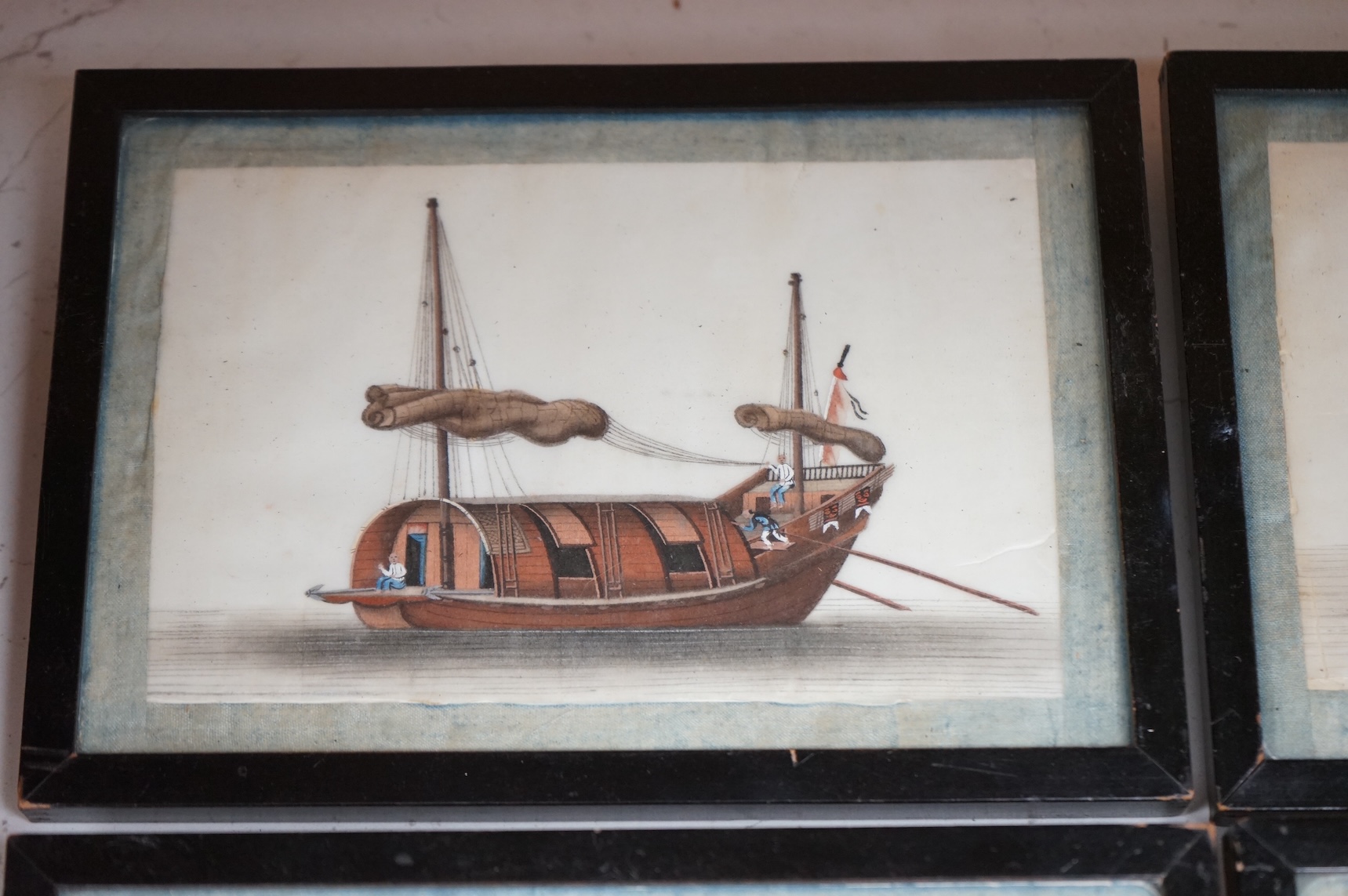 19th century, Chinese school, studies of ships and junks, set of six pith paper paintings, 10 x 16cm